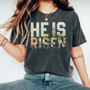 Small Pepper He Is Risen Comfort Colors Tee, Easter Worship Floral Graphic Tee, Spring Jesus Shirt 