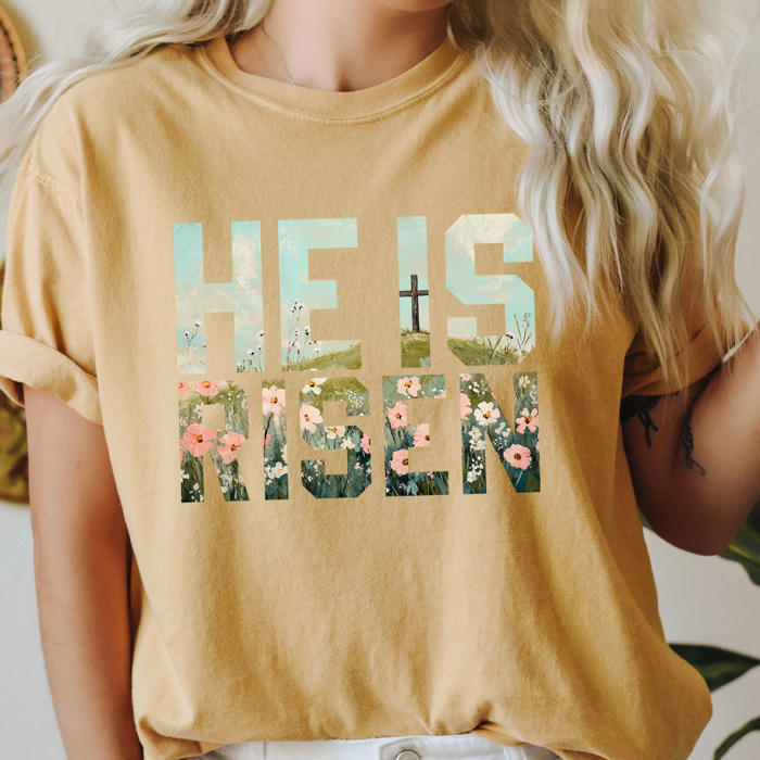 He Is Risen Comfort Colors Tee, Easter Worship Floral Graphic Tee, Spring Jesus Shirt 