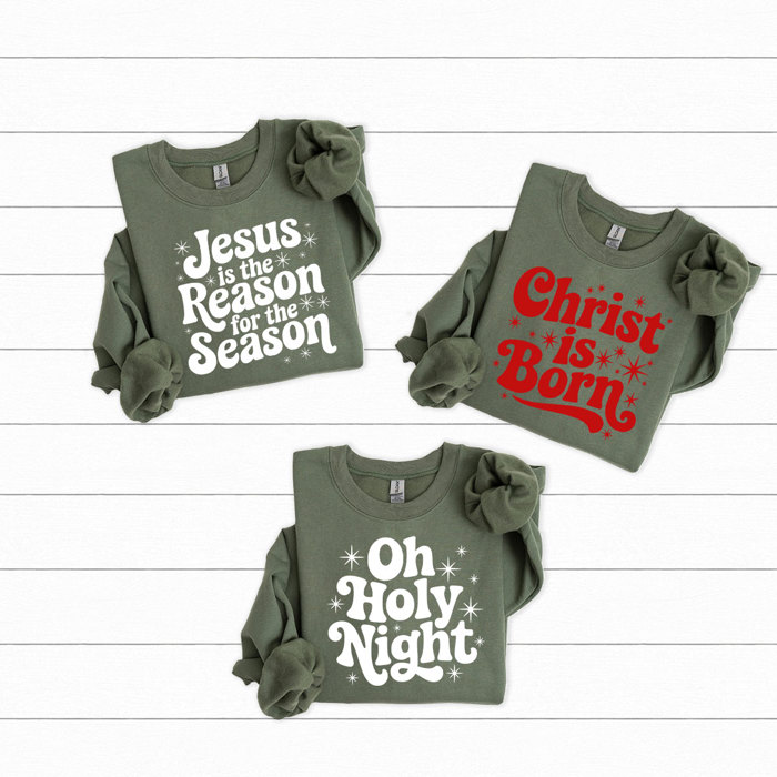 Holly Night Fleece Sweatshirts, Jesus Christmas Graphic Pullover, Christ Birth 