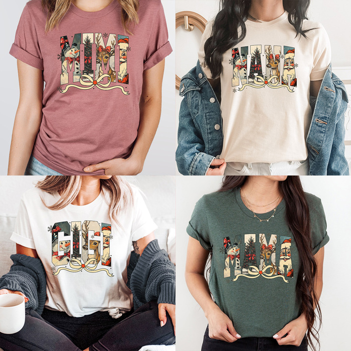 Vintage Christmas Character Mama Graphic Tee, Mimi Holiday Tee, Vintage Holiday Nana Shirt, Gigi Christmas Shirt