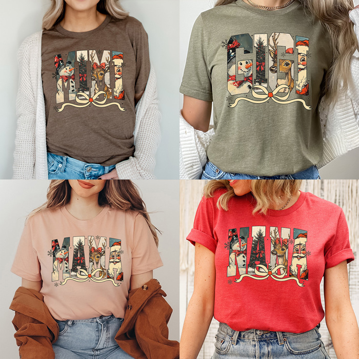 Vintage Christmas Character Mama Graphic Tee, Mimi Holiday Tee, Vintage Holiday Nana Shirt, Gigi Christmas Shirt