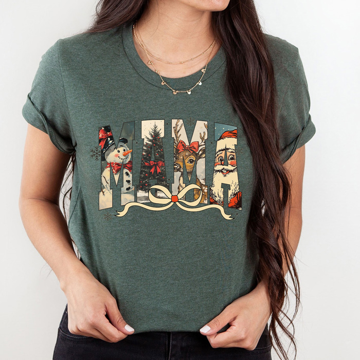Vintage Christmas Character Mama Graphic Tee, Mimi Holiday Tee, Vintage Holiday Nana Shirt, Gigi Christmas Shirt