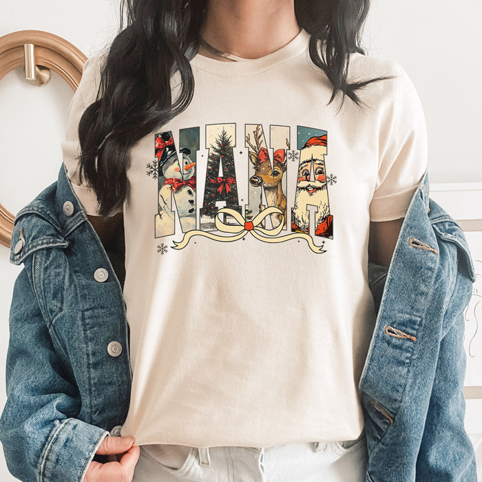 Vintage Christmas Character Mama Graphic Tee, Mimi Holiday Tee, Vintage Holiday Nana Shirt, Gigi Christmas Shirt