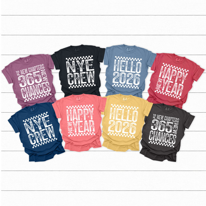 Happy New Year Comfort Colors Tee, New Year Crew Shirt, Hello 2026 Graphic Tee