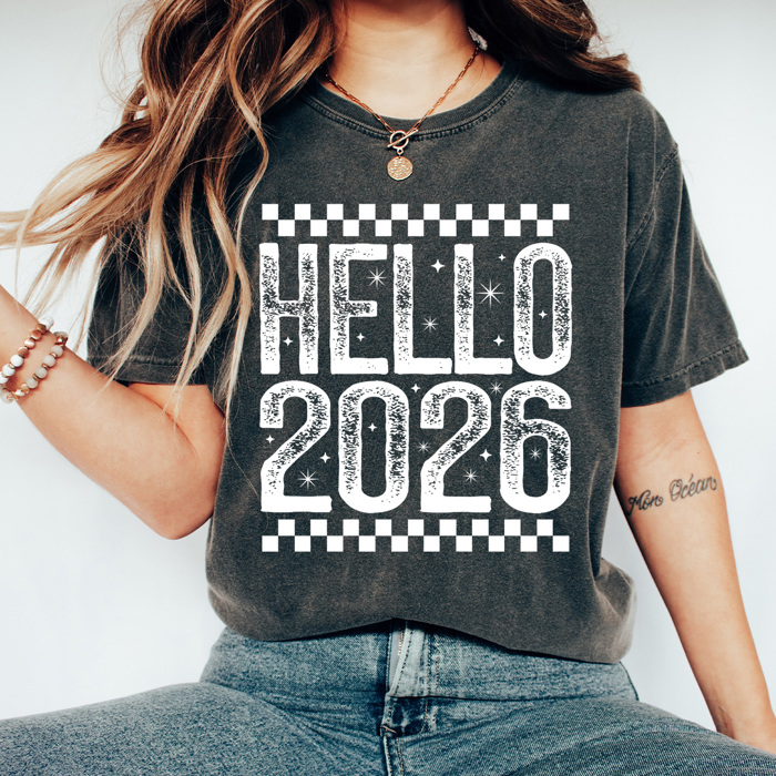 Happy New Year Comfort Colors Tee, New Year Crew Shirt, Hello 2026 Graphic Tee