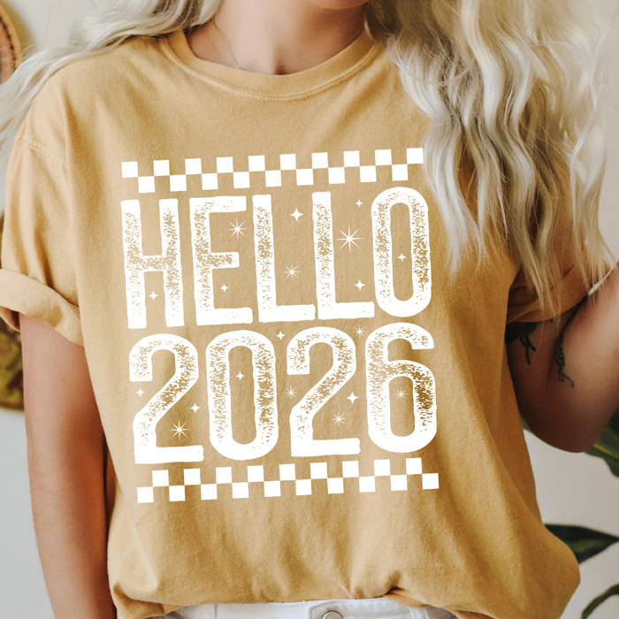 Happy New Year Comfort Colors Tee, New Year Crew Shirt, Hello 2026 Graphic Tee