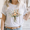 Large Ash Gray Vintage Flower Bouquet Graphic Tee, Retro Floral Shirt, Spring Flowers Tee