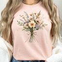 Small Peach Vintage Flower Bouquet Graphic Tee, Retro Floral Shirt, Spring Flowers Tee