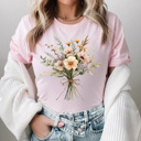  Vintage Flower Bouquet Graphic Tee, Retro Floral Shirt, Spring Flowers Tee