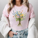  Spring Colorful Floral Bouquet Graphic Tee, Bright Wildflower Shirt, Spring Flowers Tee