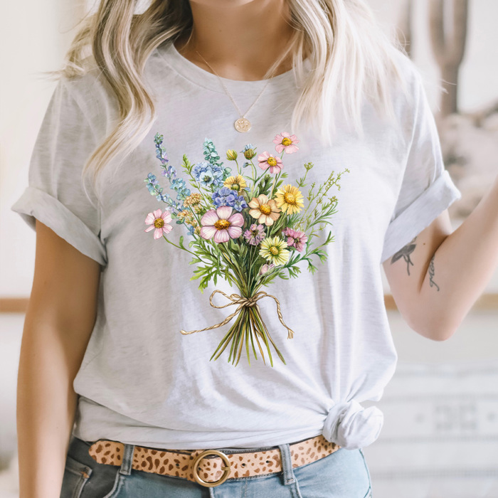 Spring Colorful Floral Bouquet Graphic Tee, Bright Wildflower Shirt, Spring Flowers Tee