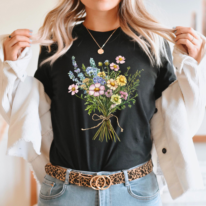 Spring Colorful Floral Bouquet Graphic Tee, Bright Wildflower Shirt, Spring Flowers Tee