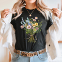 Small Black Spring Colorful Floral Bouquet Graphic Tee, Bright Wildflower Shirt, Spring Flowers Tee
