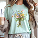 Small Mint Spring Colorful Floral Bouquet Graphic Tee, Bright Wildflower Shirt, Spring Flowers Tee