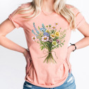 Medium Sunset Spring Colorful Floral Bouquet Graphic Tee, Bright Wildflower Shirt, Spring Flowers Tee