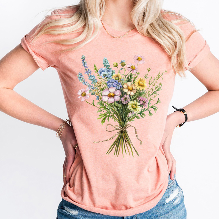 Spring Colorful Floral Bouquet Graphic Tee, Bright Wildflower Shirt, Spring Flowers Tee