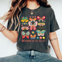 Medium Pepper Be Kind To All Kinds Butterflies Comfort Colors, Spring Floral Butterfly Graphic Tee, Flower Butterfly Shirt   