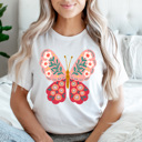  Spring Pink Flower Butterfly Graphic Tee, Floral Butterfly Shirt, Spring Flowers  