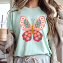 XXL Mint Spring Pink Flower Butterfly Graphic Tee, Floral Butterfly Shirt, Spring Flowers  