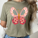  Spring Pink Flower Butterfly Graphic Tee, Floral Butterfly Shirt, Spring Flowers  