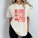 Medium Ivory Valentines Girly Comfort Colors Tee, Cupid Lover Graphic Tee, V-Day Cake Shirt