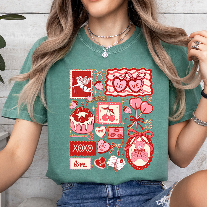 Valentines Girly Comfort Colors Tee, Cupid Lover Graphic Tee, V-Day Cake Shirt