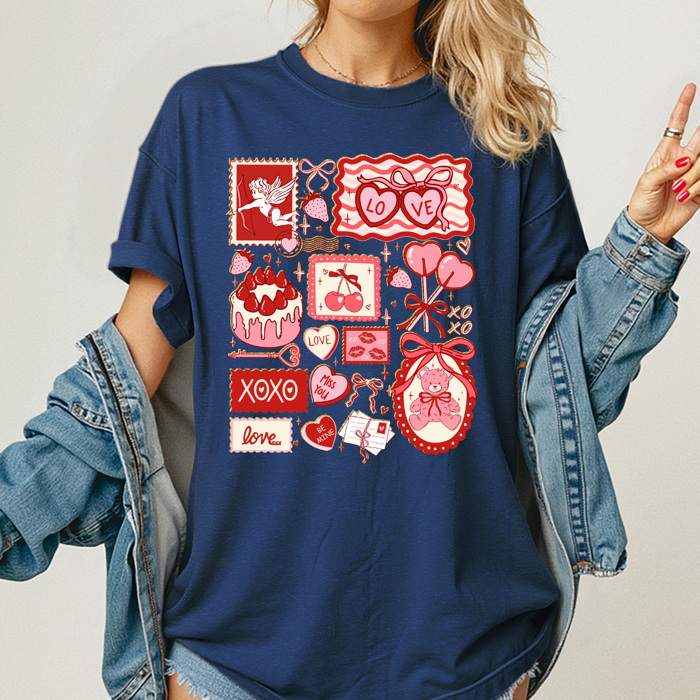 Valentines Girly Comfort Colors Tee, Cupid Lover Graphic Tee, V-Day Cake Shirt