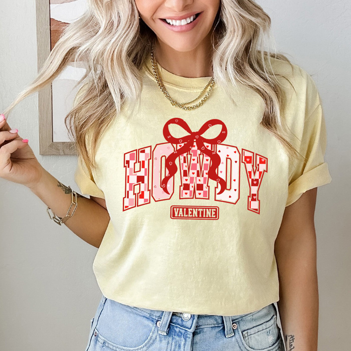 Howdy Valentine Comfort Colors Tee, Bow Lover Graphic Tee, Western Love Shirt 