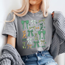 Large Gray Green Coquette Bow St Patrick's Day Comfort Colors Tee, Lucky Shamrock And Bows Graphic Tee