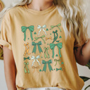 Small Mustard Green Coquette Bow St Patrick's Day Comfort Colors Tee, Lucky Shamrock And Bows Graphic Tee