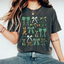 Medium Pepper Green Coquette Bow St Patrick's Day Comfort Colors Tee, Lucky Shamrock And Bows Graphic Tee