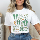 Large White Green Coquette Bow St Patrick's Day Comfort Colors Tee, Lucky Shamrock And Bows Graphic Tee