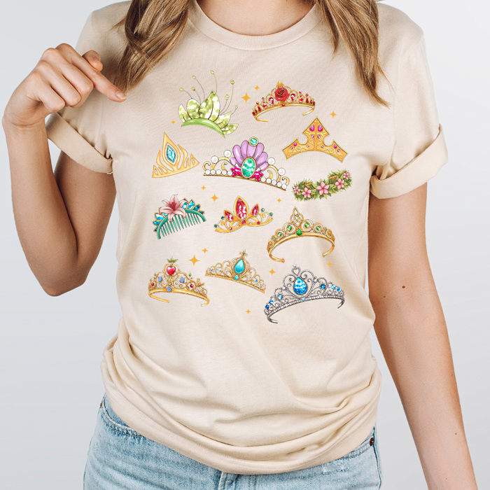 Fairy Tale Princess Crown Graphic Tee, Theme Park Princess Printed Shirt, Theme Park Vacation Tee