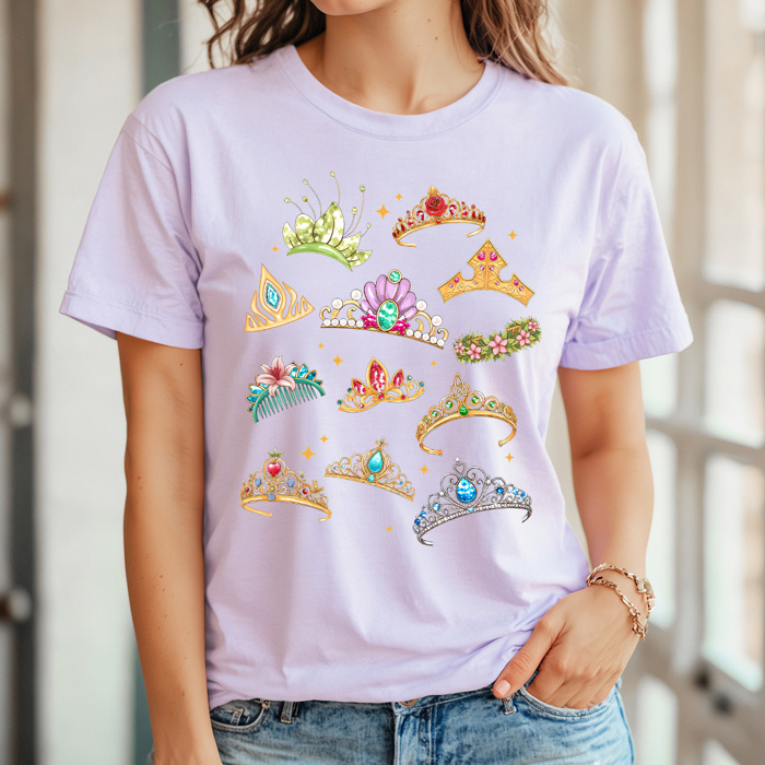 Fairy Tale Princess Crown Graphic Tee, Theme Park Princess Printed Shirt, Theme Park Vacation Tee