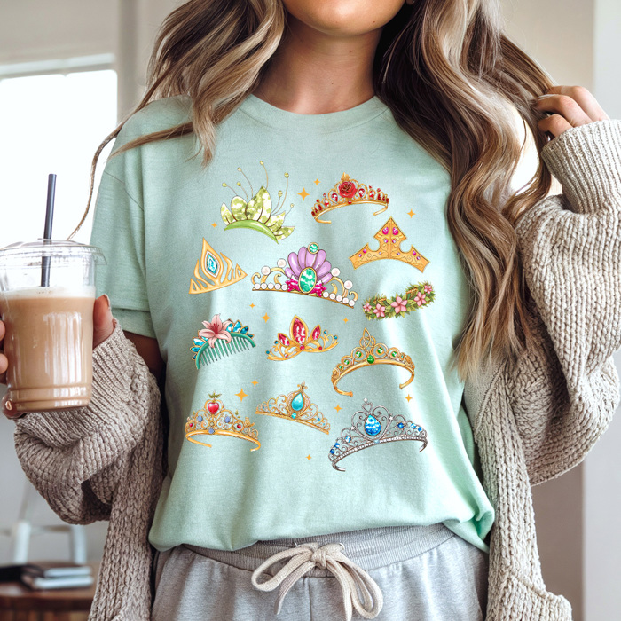 Fairy Tale Princess Crown Graphic Tee, Theme Park Princess Printed Shirt, Theme Park Vacation Tee