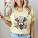 Medium Butter Floral Highland Cow Comfort Colors Tee, Western Flower Cow Printed Tee, Cowgirl Shirt 