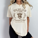 Large Ivory Highland Cattle Social Club Comfort Colors Tee, Easily Distracted By Cows Graphic Tee
