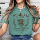 Large Light Green Highland Cattle Social Club Comfort Colors Tee, Easily Distracted By Cows Graphic Tee