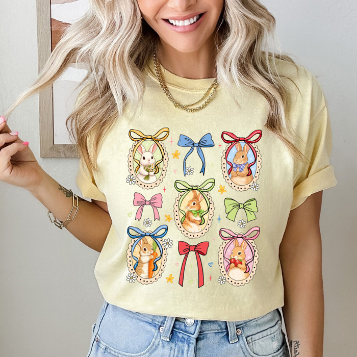 Easter Bunnies Coquette Frames Comfort Colors Tee, Girly Bunny Graphic Tee, Cute Easter Tee