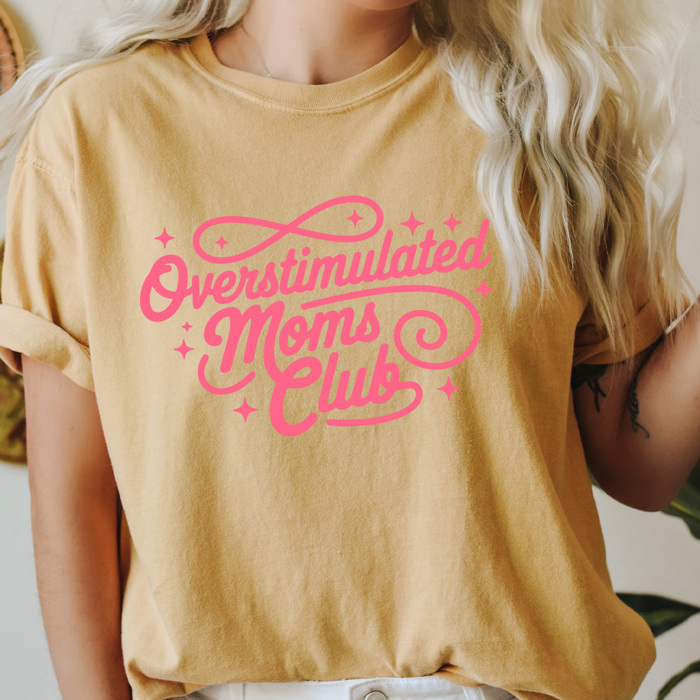 Overstimulated Moms Club Comfort Colors Tee, Mom Life Graphic Tee, Motherhood Tee