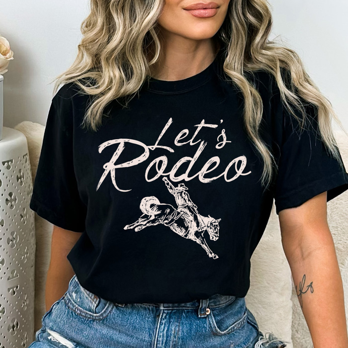 Let's Rodeo Graphic Tee, Western Shirt, Summer Rodeo Tee, Cowgirl Comfort Colors Tee