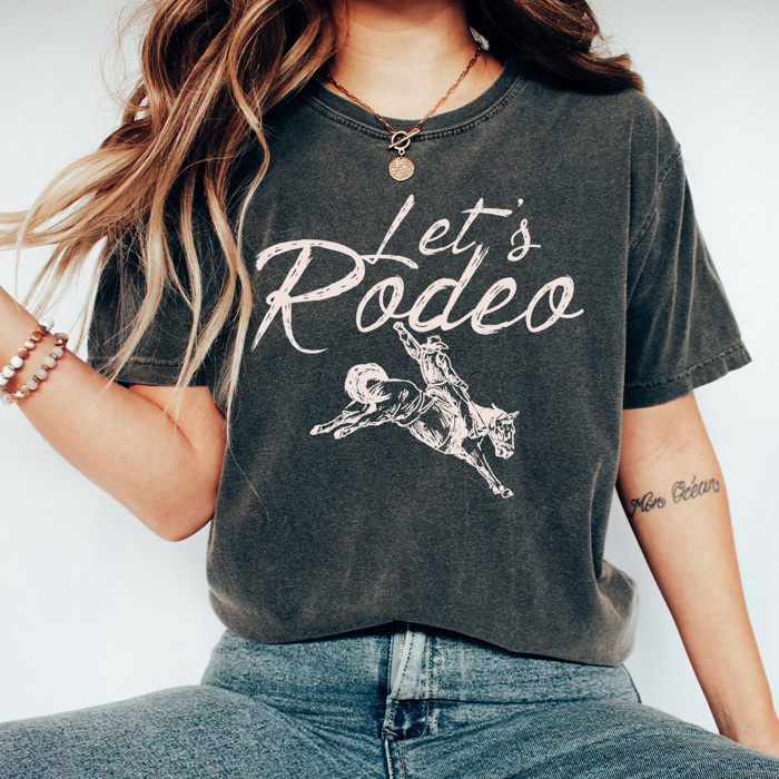 Let's Rodeo Graphic Tee, Western Shirt, Summer Rodeo Tee, Cowgirl Comfort Colors Tee
