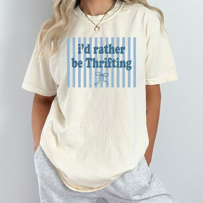 I'd Rather Be Thrifting Graphic Tee, Thrift Shopping Shirt, Trendy Striped Comfort Colors Tee