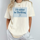 Medium Ivory I'd Rather Be Thrifting Graphic Tee, Thrift Shopping Shirt, Trendy Striped Comfort Colors Tee