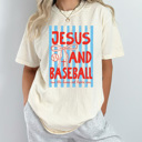 Small Ivory Jesus And Baseball Graphic Tee, Ball Game Gospel Shirt, Trendy Coquette Comfort Colors Tee