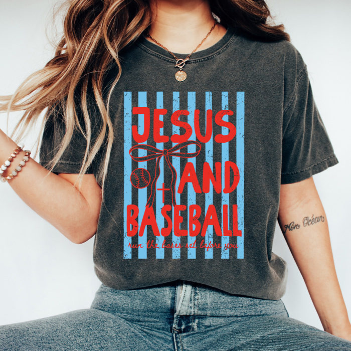 Jesus And Baseball Graphic Tee, Ball Game Gospel Shirt, Trendy Coquette Comfort Colors Tee