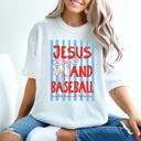 Large White Jesus And Baseball Graphic Tee, Ball Game Gospel Shirt, Trendy Coquette Comfort Colors Tee