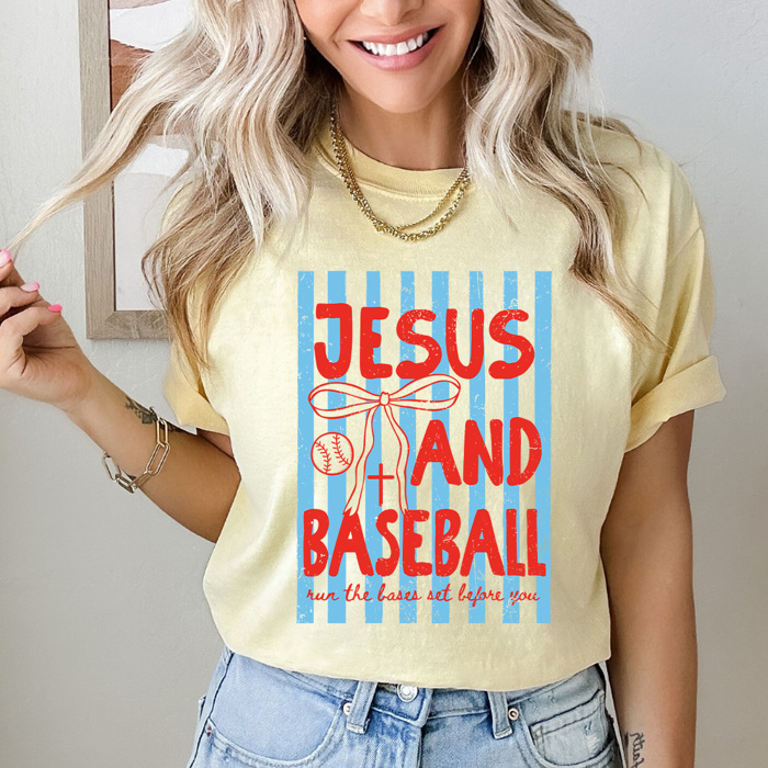 Jesus And Baseball Graphic Tee, Ball Game Gospel Shirt, Trendy Coquette Comfort Colors Tee