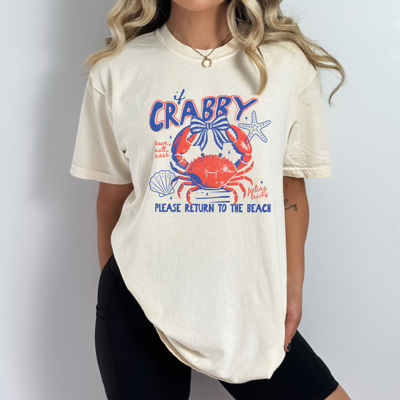 If Crabby Please Return To The Beach Graphic Tee, Coquette Crab Beach Shirt, Sun Salt Sass Comfort Colors Tee