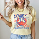 Medium Butter If Crabby Please Return To The Beach Graphic Tee, Coquette Crab Beach Shirt, Sun Salt Sass Comfort Colors Tee
